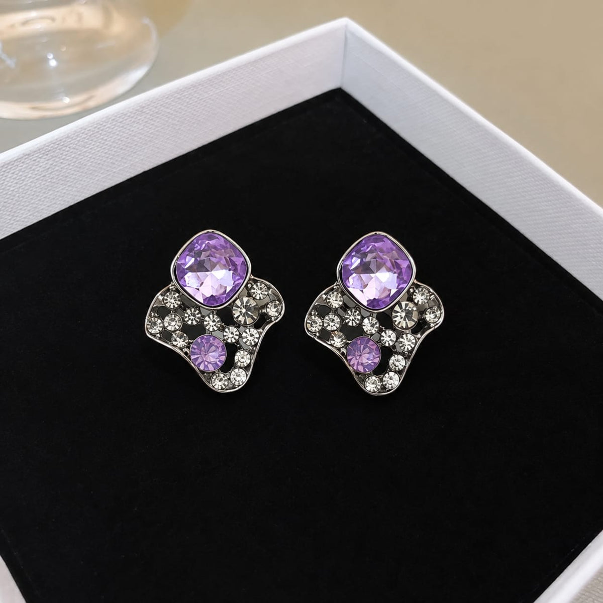 silver-toned crystal statement earring